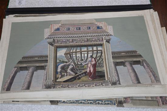 A group of assorted 18th century Italian coloured engravings of architectural studies 31 x 57cm